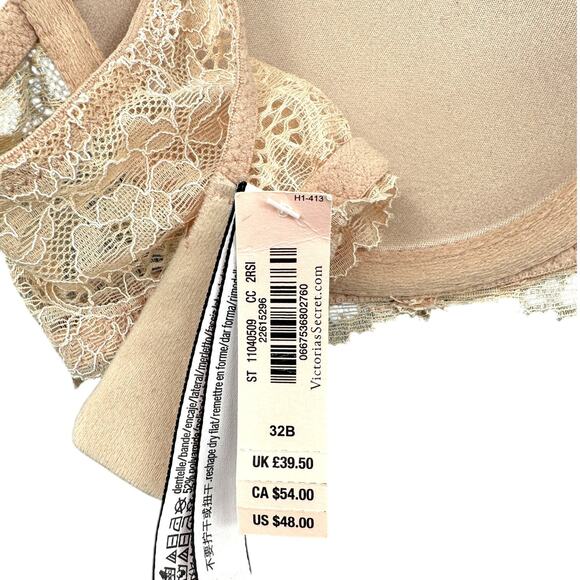Victorias Secret Dream Angels Beige Lined Demi Lace Underwire Bra 32B - Picture 4 of 6